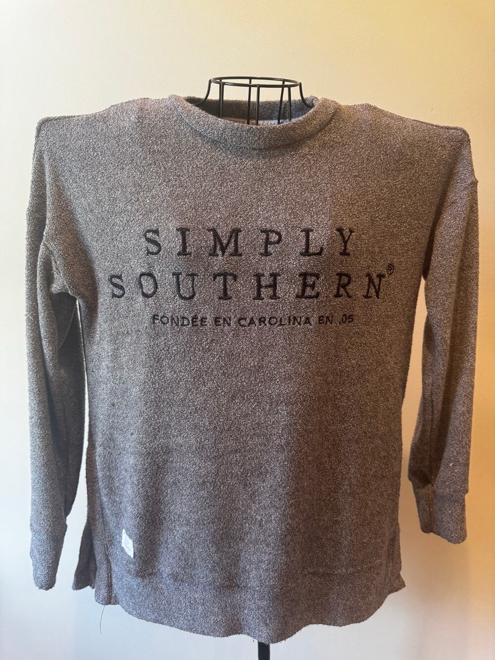Simply Southern Gray Long Sleeve Knit Sweatshirt Small